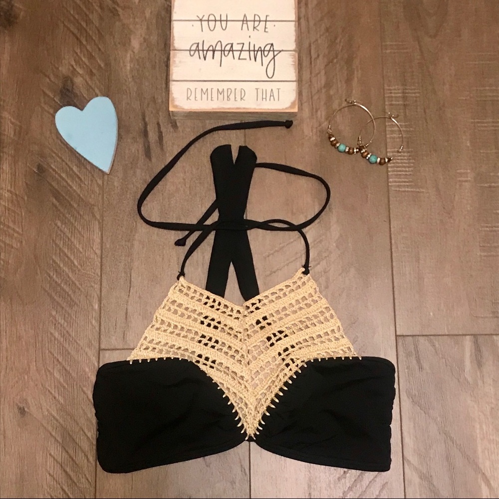 Arizona high neck crochet halter swim suit top. XL